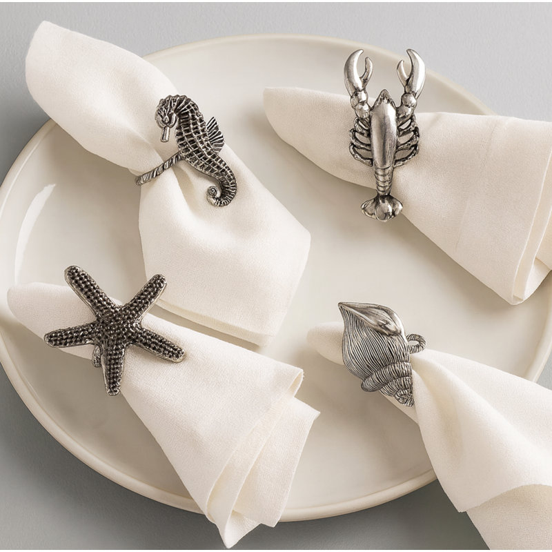 Rond de serviette en métal Silver Coastal Sea Creatures