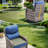4 - Person Patio Furniture Chair Set With Fire Pit Table, 4 Swivel Glider Chairs With 6-Inch Cushions-203038619-203038616