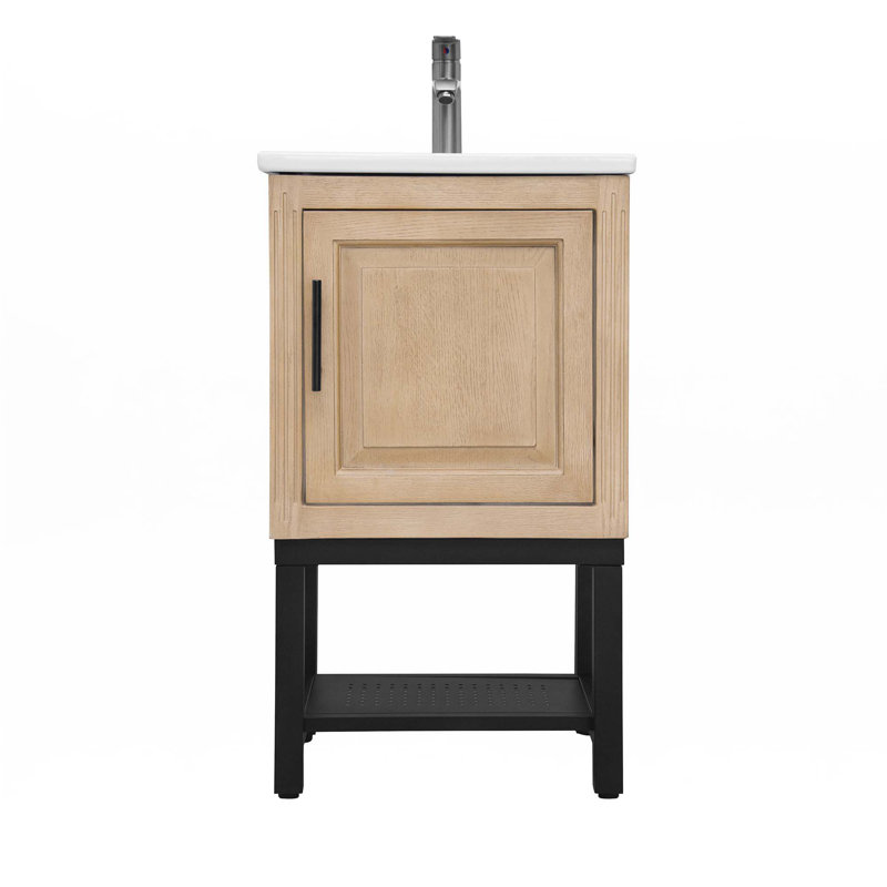20" Small Bathroom Vanity With Sink & Hot And Cold Faucet, Natural