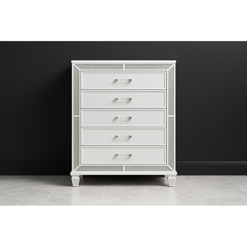 Commode 5 tiroirs Bolli, Blanc