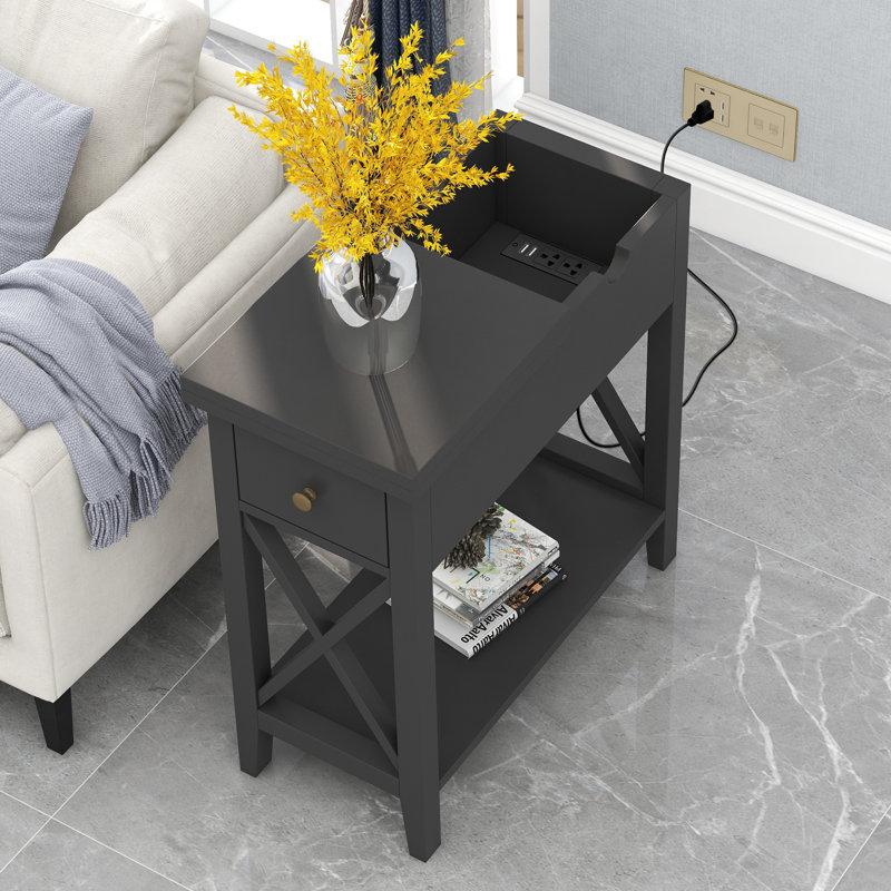 Luckas Tray Top End Table with Storage, Black