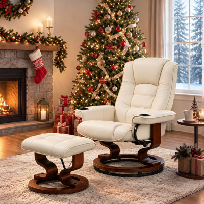 Leather Heated Massage Recliner Chair with Ottoman