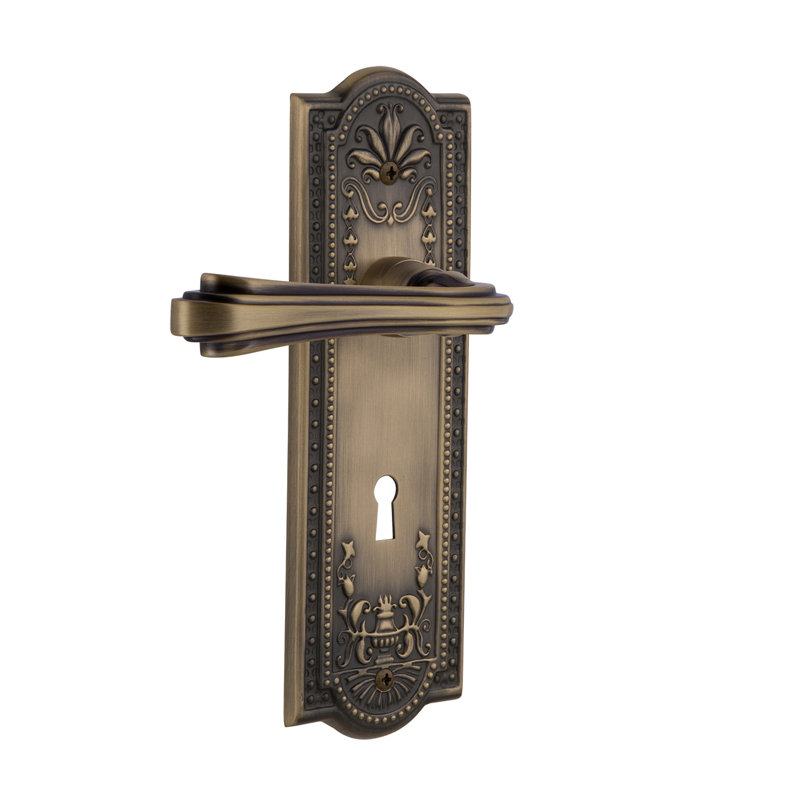 Nostalgic Warehouse Meadows Plate Privacy (Bed & Bath) with Decorative Keyhole and Fleur Lever, Antique Brass, 2.375"