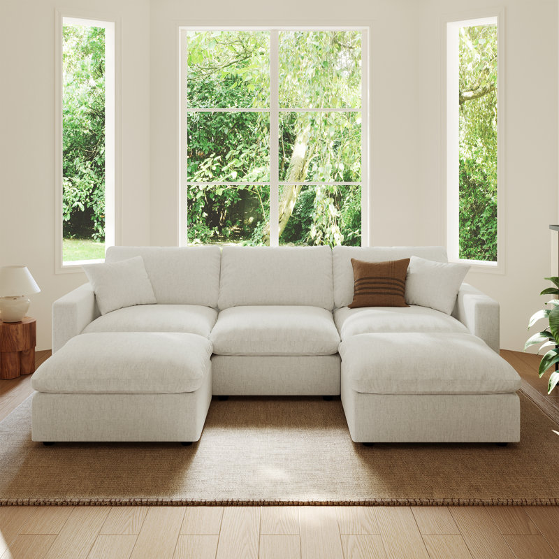 Upholstered 5 Seater Cloud Sofa, Sectional Sofa Couch, Modular Sectional Sofa with Removable Cushion Cover for Living Room Office Apartment