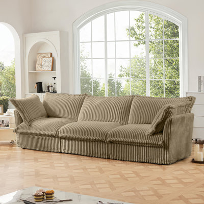 Comfortable Slipcovered 1-Seater Sofa with Soft Pillows for Living Room