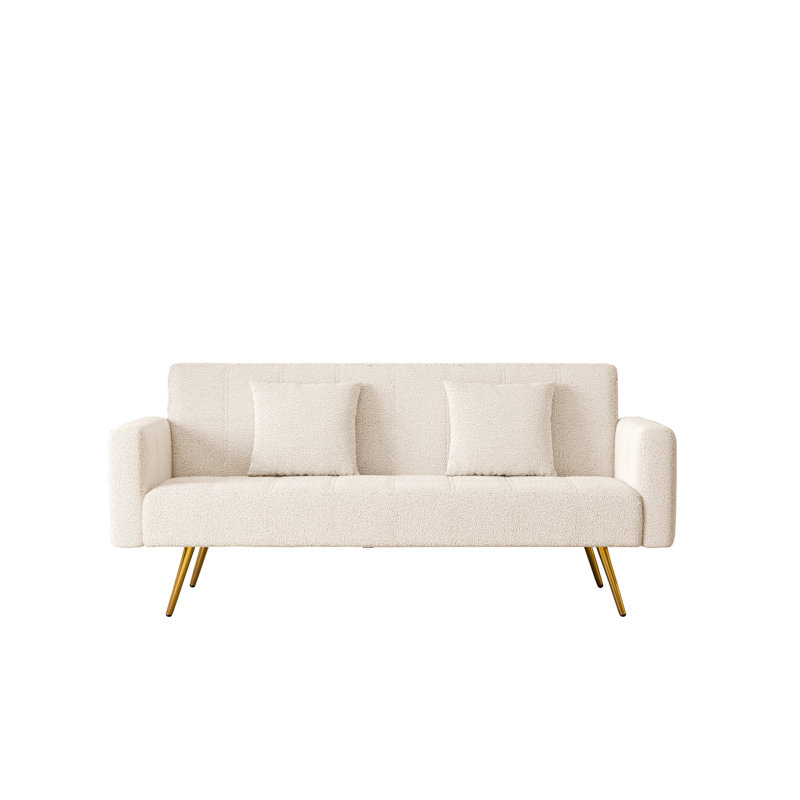 Canapé-lit convertible 3 places 71,7 po avec 2 coussins décoratifs, Mélange de polyester beige