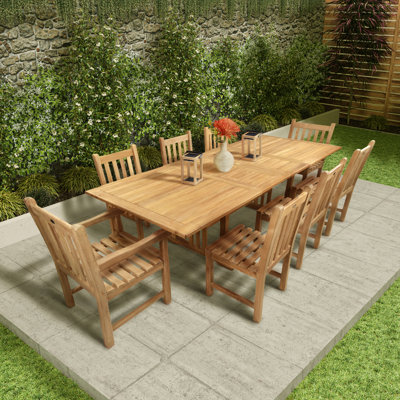 Sunderland 8 - Person Teak Wood Patio Dining Set with Extendable Rectangular Table