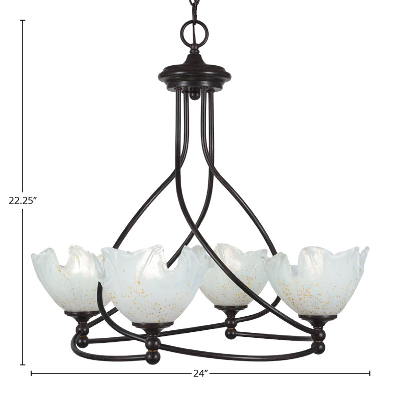 Lustre 4 lumières Skypark illustré en finition granit foncé avec verre de glace doré de 7 po