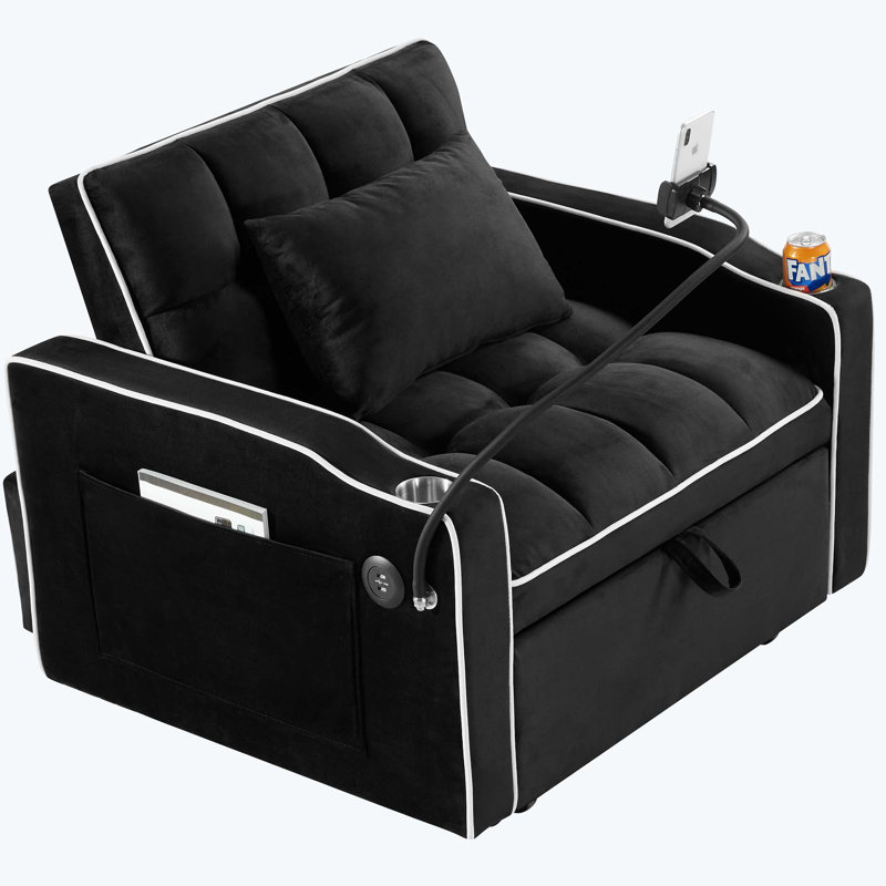 Convertible Pull Out Sleeper Chair, Black Velvet