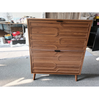 Meuble à chaussures de style traditionnel américain, 80 cm (31,5 pouces), en noyer, avec 2 tiroirs à charnières et un espace de rangement ouvert en dessous, système antibasculement, profondeur moyenne, pour chaussures et accessoires.