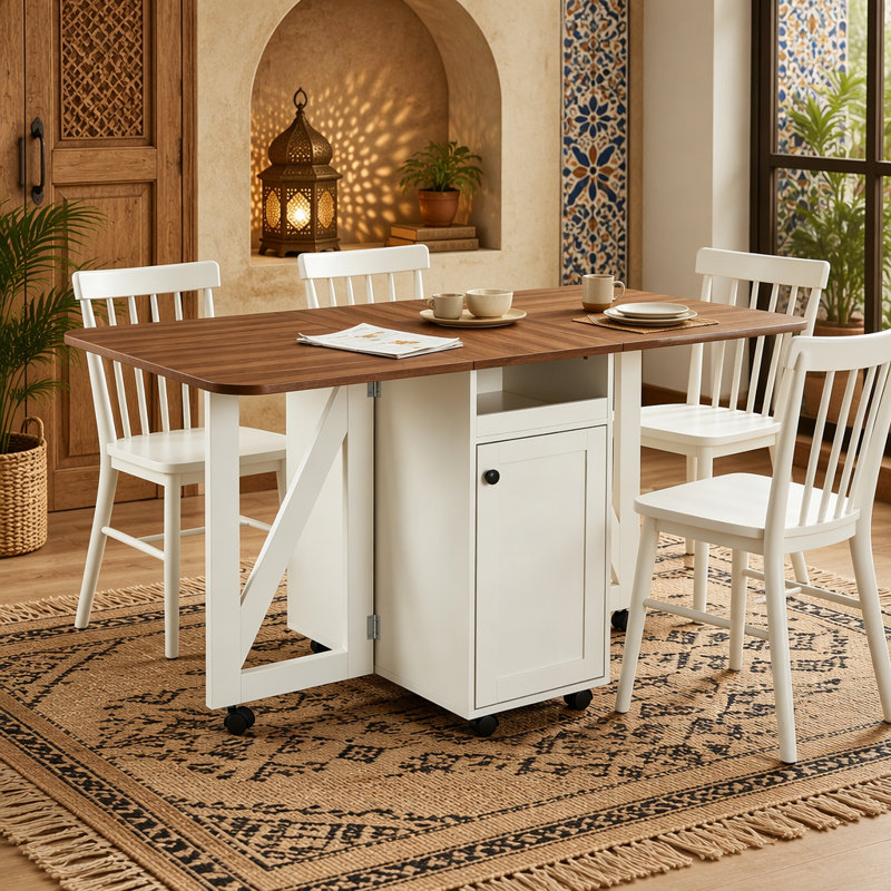 Foldable dining table, Beige White