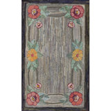 Abstract Gray Field Antique American Floral Inlay Pattern Hooked Rug