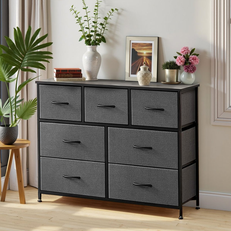 Dresser With 7 Drawers, Tall Dresser For Bedroom, Large Dresser Chest For Living Room, Gray