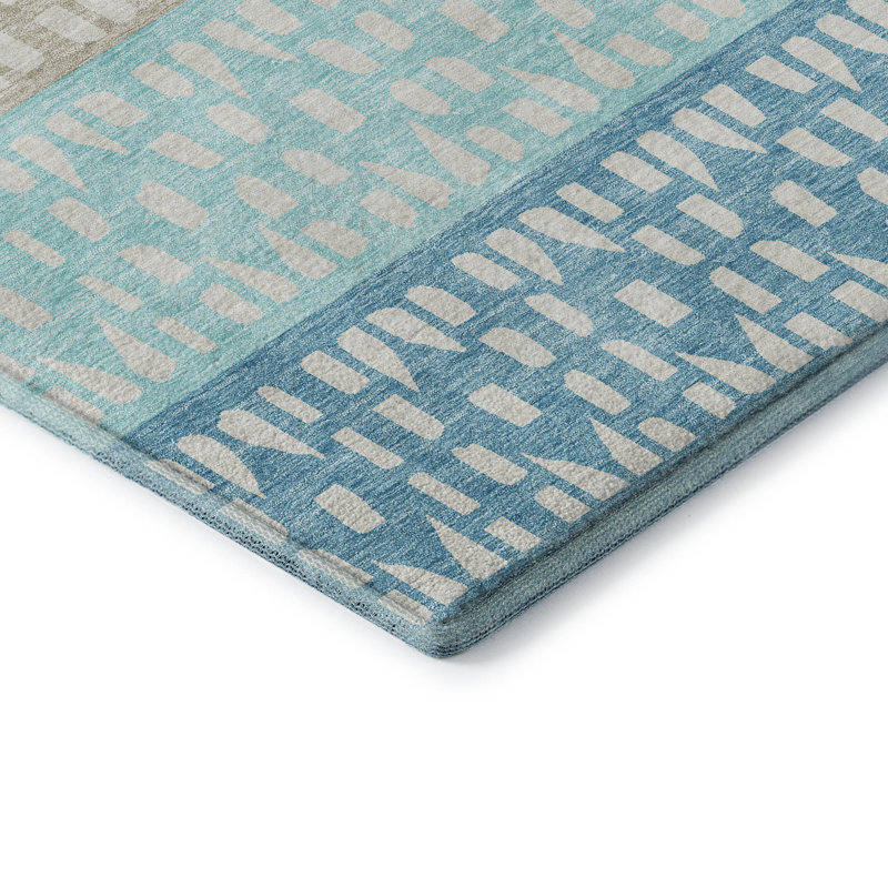 Premium Machine Washable Prisco Teal Rug, Rectangle 8' x 10'