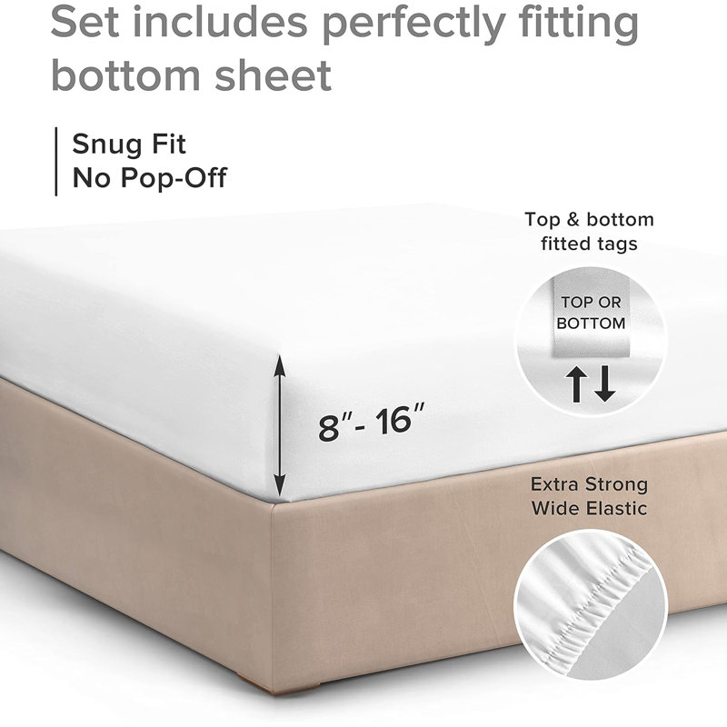 Full Size White Cotton Deep Pocket Fitted Sheet Set