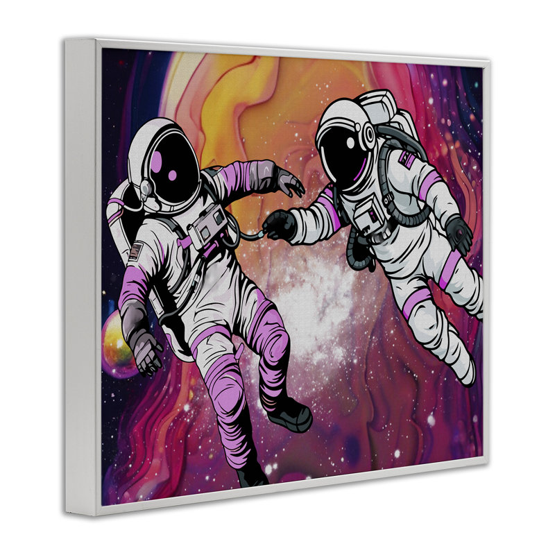 Astronautes de l'espace cosmique tourbillonnant, estampe numérique, conception par Jesse Keith, H 16 po x l 20 po