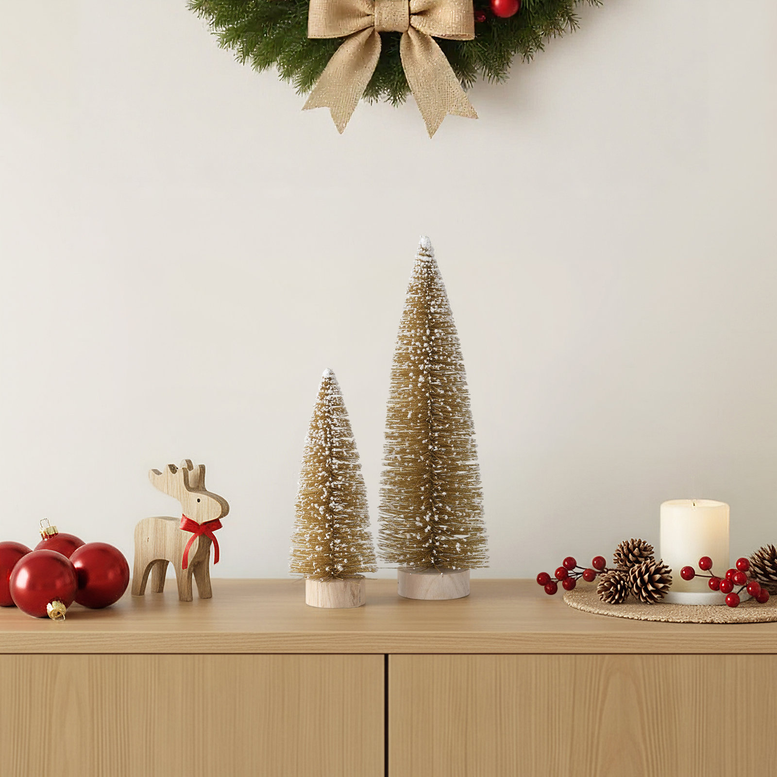 2 Piece Bottle Brush Set with Snow Tabletop Tree