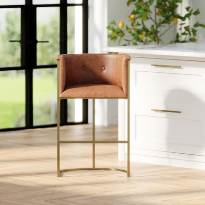Tabouret de bar de 31 pouces avec tabouret brun, boîte enveloppante, mousse souple et repose-pieds incurvé pour les barres de cuisine modernes avec siège en cuir de 31 po, base en métal, glissières réglables et espaces transitionnels