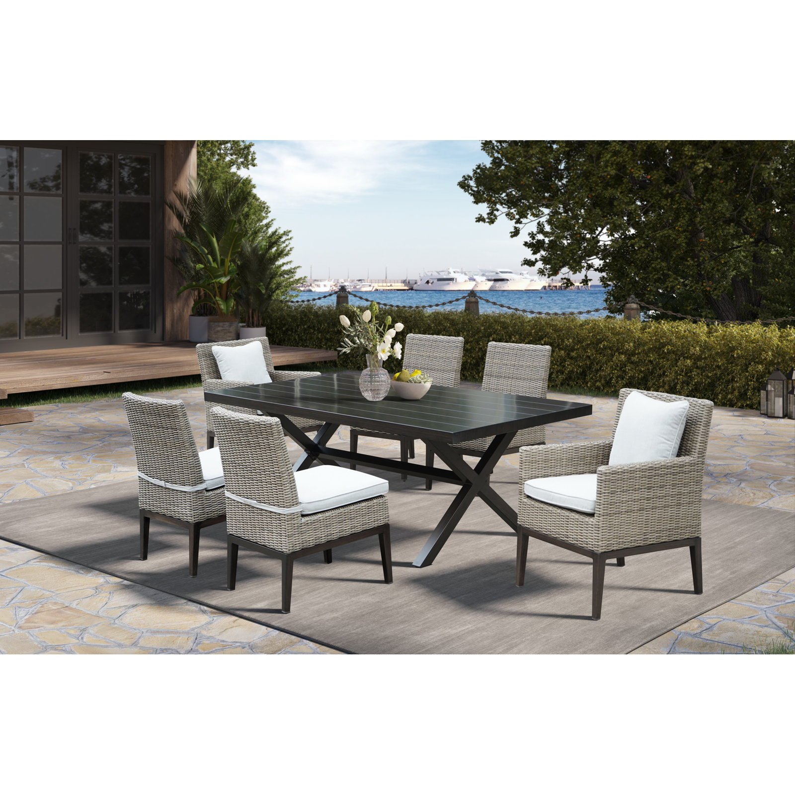 80'' Rectangular 6 - Person Outdoor Dining Set with Cushions