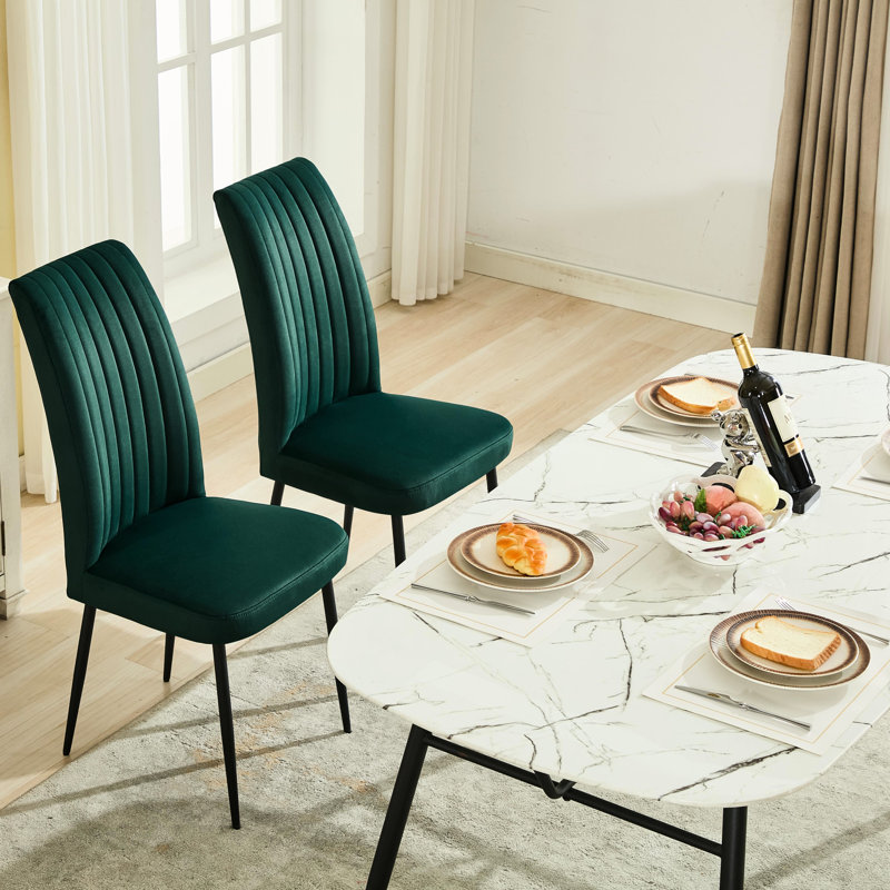 Chaises de salle à manger réglables en velours de fer clouté pour 2 personnes pour la chambre à coucher et la chambre, Vert