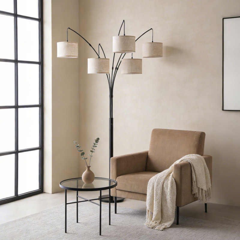 Smart 80" 5-Light Arc Floor Lamp With APP & Remote, Adjustable Heads, Dimmable 3000K-6000K For Living Room, Black