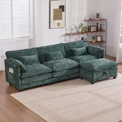 112" Oversized Sectional Cloud Sofa For Living Room – Modern Chenille L-Shaped Couch, Comfy Boucle Modular Sleeper With Movable Storage Ottoman, Phone Holder & USB Charging Port