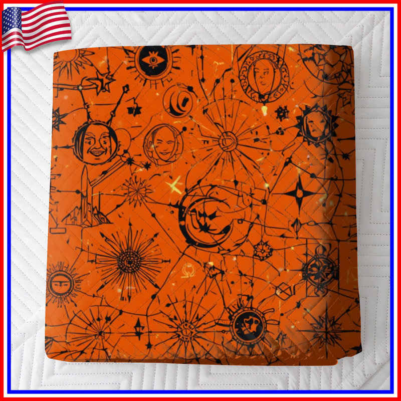 Celestial Sun Moon Patterns Quilted Bedspread All Sizes, Twin