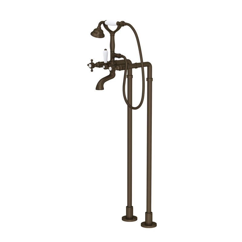Acqui Floor Mount Tub Filler, Polished Chrome, Metal Cross Handle