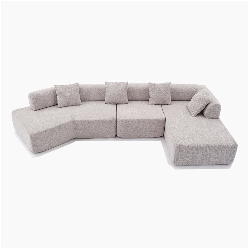 Tamiria Boneless Modern Minimalist 140" L-Shape Couch ,No Assembly Required,Boucle,Modular Sofa, Gray Polyester