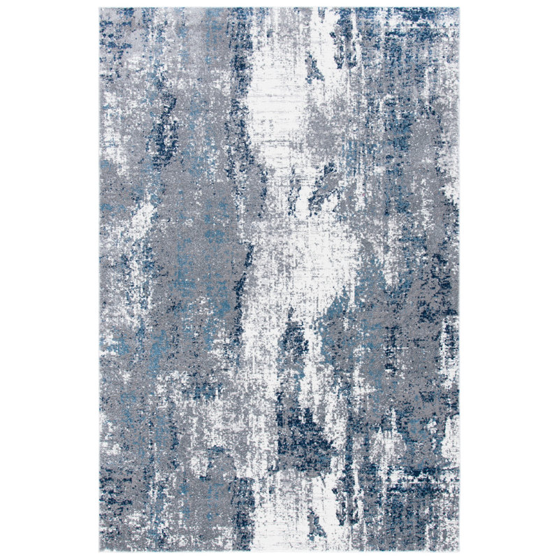 Tapis gris/bleu zone abstraite Musa, Rectangle 3 pi x 5 pi