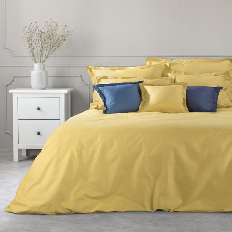 Grae Cotton Solid Colour Duvet Cover Set with Pillowcases Included, Kingsize - 2 Pillowcases (70 x 80 cm), Mustard