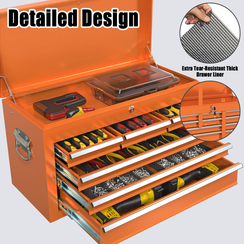 24.4'' W 8 -Drawer Steel with Wheels, Orange