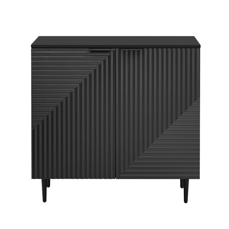 Contemporary Minimalist Side Cabinet, Adjustable Shelf Setup, Geometric Door Pattern Modern Cabinet In Black, With Spacious Storage And Interior Shelves