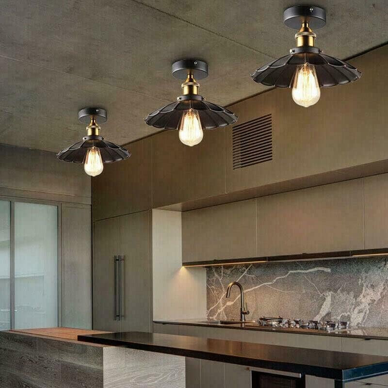 Plafonnier semi-encastré, parasol industriel en métal noir, lampe de base E26 pour cuisine, couloir, entrée, chambre à coucher, porche, éclairage rustique rétro