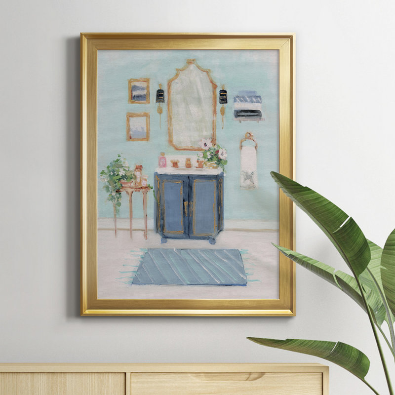 «Blue Bath II», peinture sur toile encadrée, H 22,5 po x l 30,5 po x P 1,5 po, Or