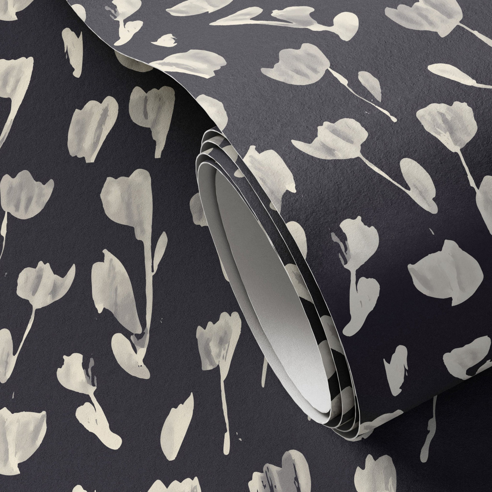 Wild Flowers Wallpaper Roll, Black II