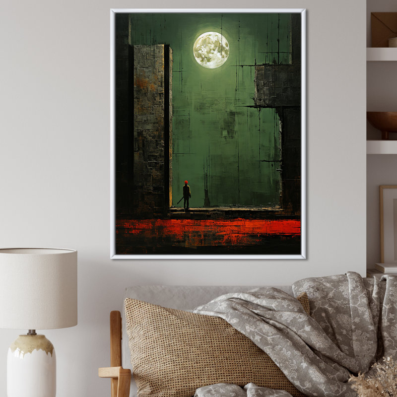 «Full Moon Urban Solitude Retro Minimal I», reproduction sur toile, H 44 po x l 34 po x P 1,5 po, Cadre flottant doré