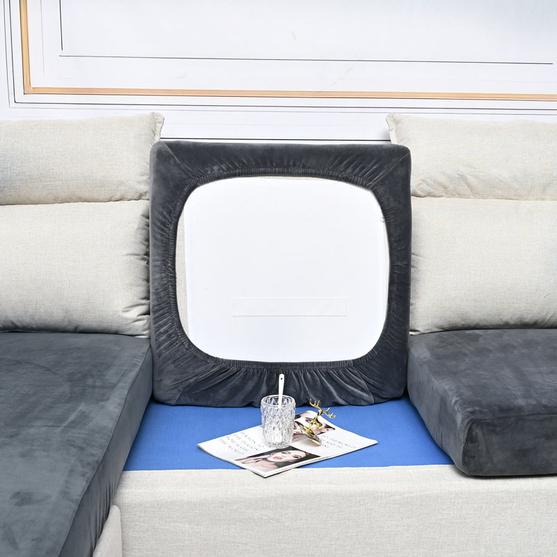Box Cushion Sofa Slipcover, Dark Grey Polyester Blend