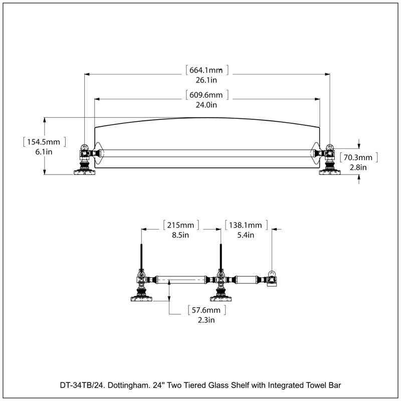 Tablette flottante avec porte-serviettes 2 pièces Dottingham, H 15 po x l 24 po x P 5 po, Or espagnol