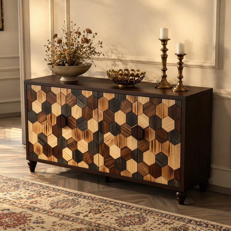 Buffet 59,8 "avec motif en nid d'abeille, armoire d'appoint moderne