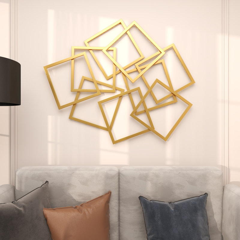  Metal Geometric Overlapping Square Home Wall Decor