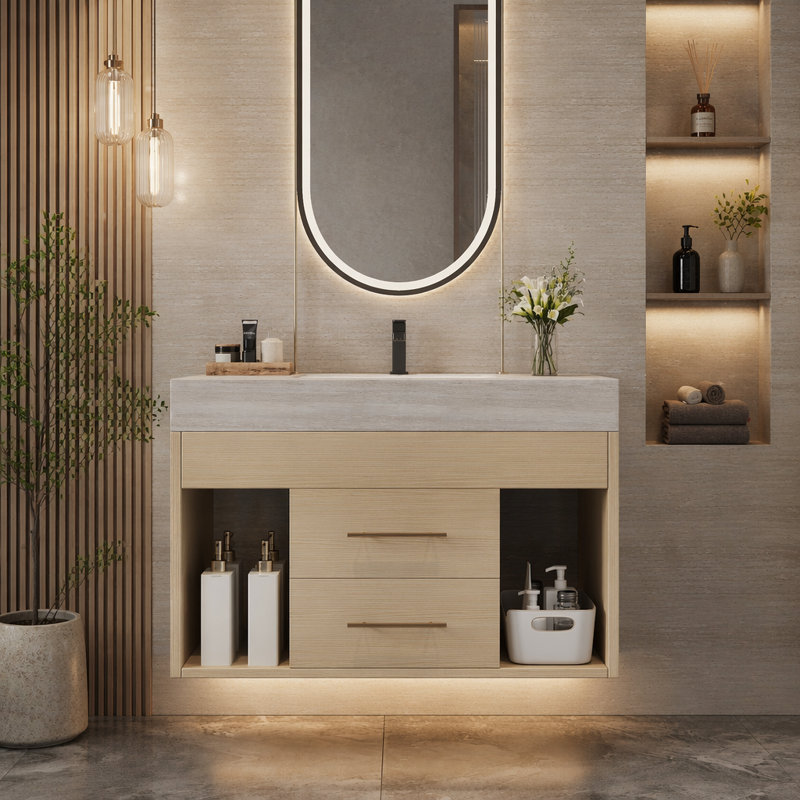 Ensemble de meuble-lavabo mural flottant 29,9 po, Stone Grey, Grey