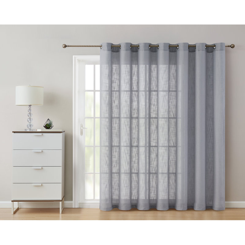 Aleksander Faux Linen Semi Sheer Grommet Curtain Pair, Gray, 54" W x 96" L