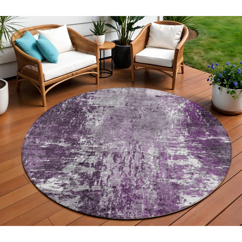 Tapis extérieur rond lavable abstrait mauve et lavande 8 'aubergine