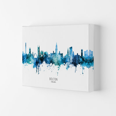 Bolton England Skyline Blue City Name by Michael Tompsett - Print
