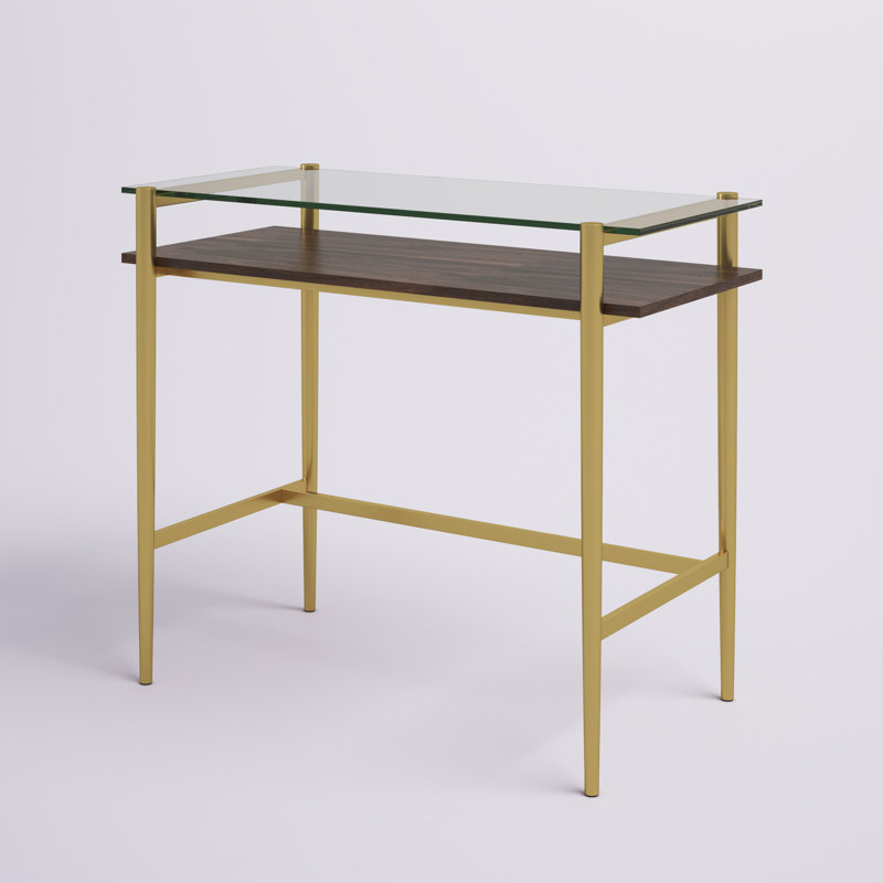 Bureau en verre Eaton, Laiton / noyer