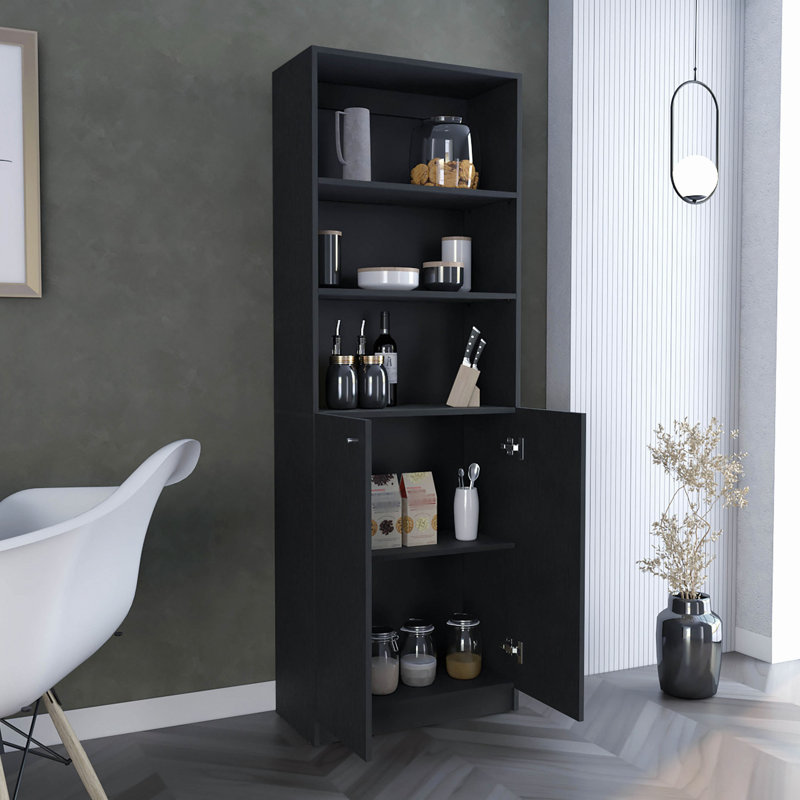Home 2-Door Bookcase, Modern Storage Unit With Dual Doors And Multi-Tier Shelves, Black