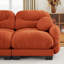 Canapé orange en forme de L à 2 places en chenille plissée orange avec 2 repose-pieds, accoudoirs arrondis courbés et 2 coussins ronds-2140703868