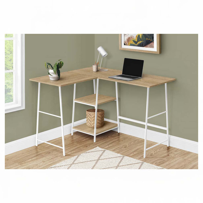 Bureau d'ordinateur en L Home Office, Naturel / Blanc