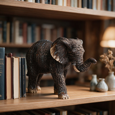 Statue d'éléphant en résine imitation écorce, décoration extérieure, 18 cm (7,09 pouces), pour jardin, terrasse ou pelouse.